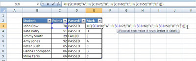 Excel IF function logical test